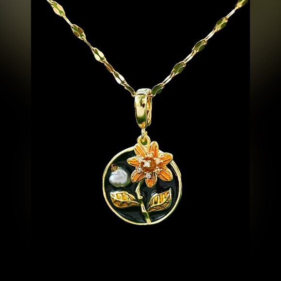 Flower and Pearl Enamel Pendant Necklace with Pearl Accent - Picture 15 of 16